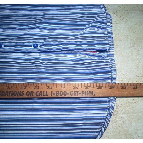 Robert Graham Mens Striped Long Sleeve Shirt M 100% Cotton Blue & White Pattern - Picture 7 of 7